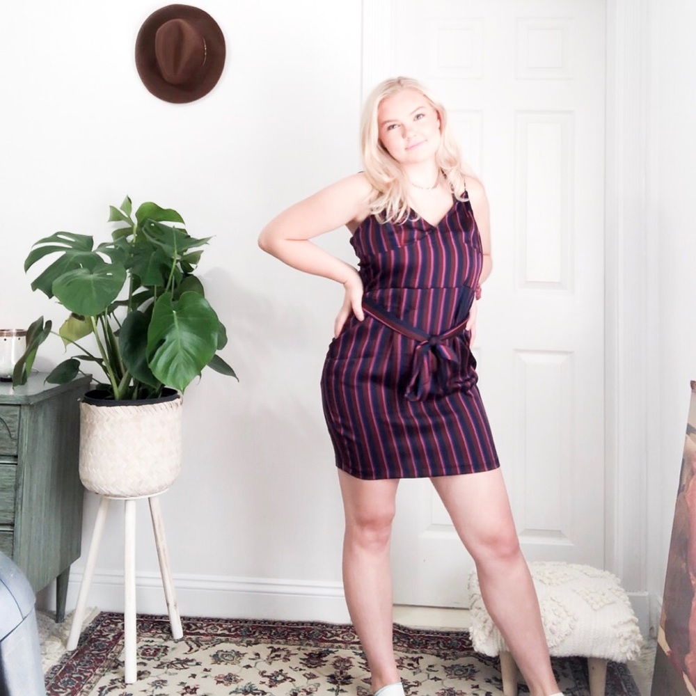 PrettyLittleThing Striped Slip Dress with Tie